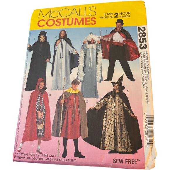 McCall's 2853 Misses Men 7 Capes & Tunics Costumes Sewing Pattern S-M-L-XL - Picture 1 of 1